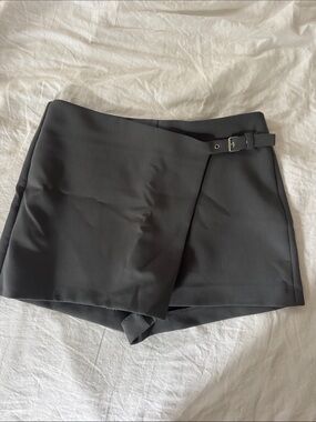 ZARA Charcoal Greg Wrap Front Skort Shorts with Buckle Detail